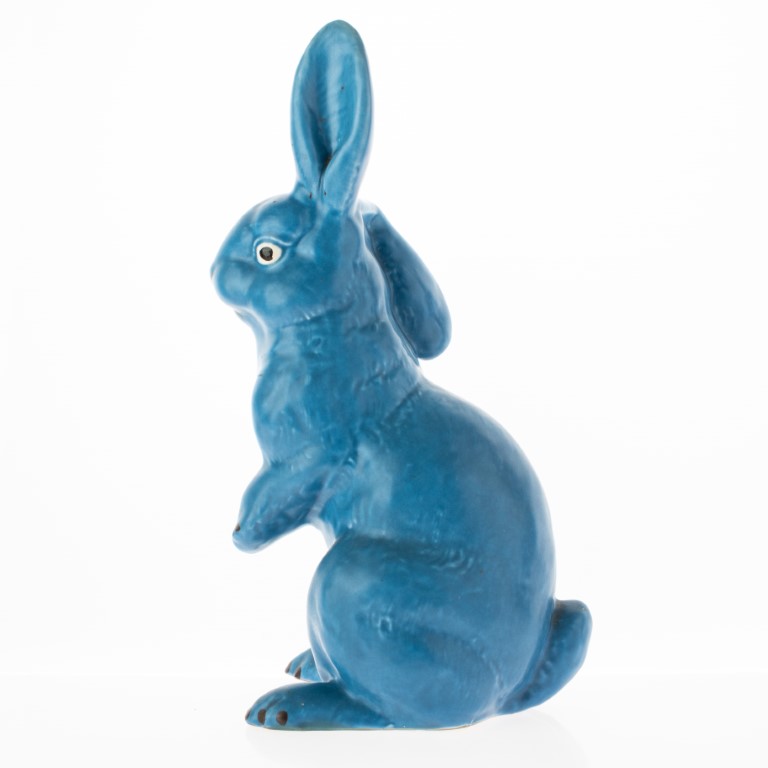 Blue Art Deco Ceramic Pottery Rabbit Sculpture - Antique Auctions America